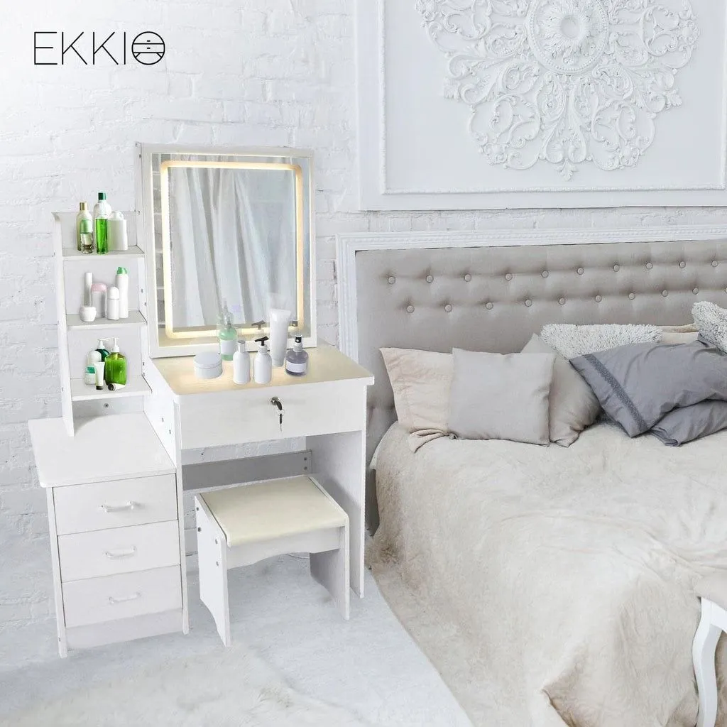 EKKIO Dressing Table White LED Mirror   Stool