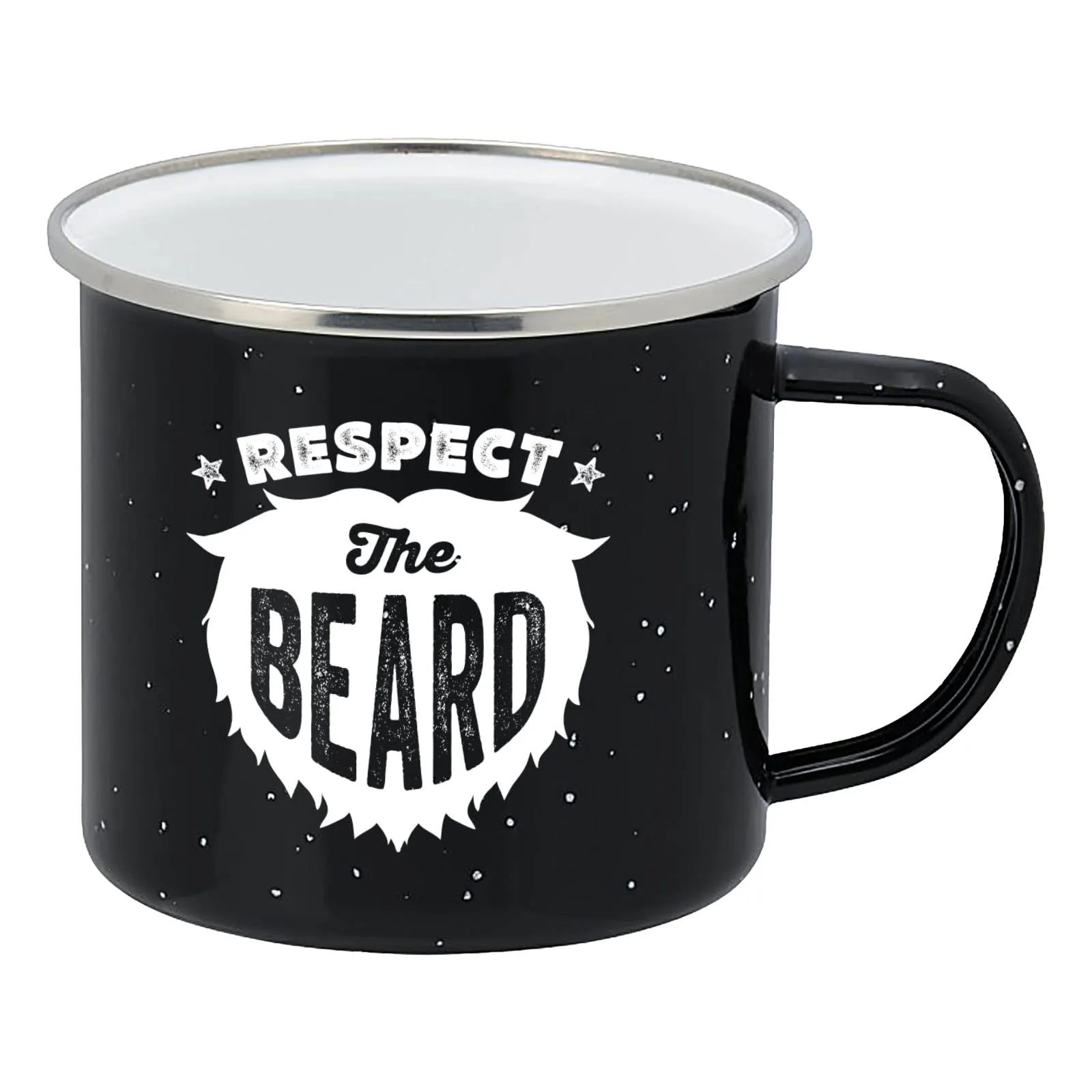 Enamel Camping Coffee Mug "Respect the Beard" Large Tin Cup, 15 Ounce (Midnight Black)