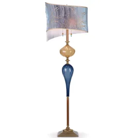 Evan Floor Lamp F150AO132 Colors Blue Gray, Cream Blown Glass and Silk by Kinzig Design