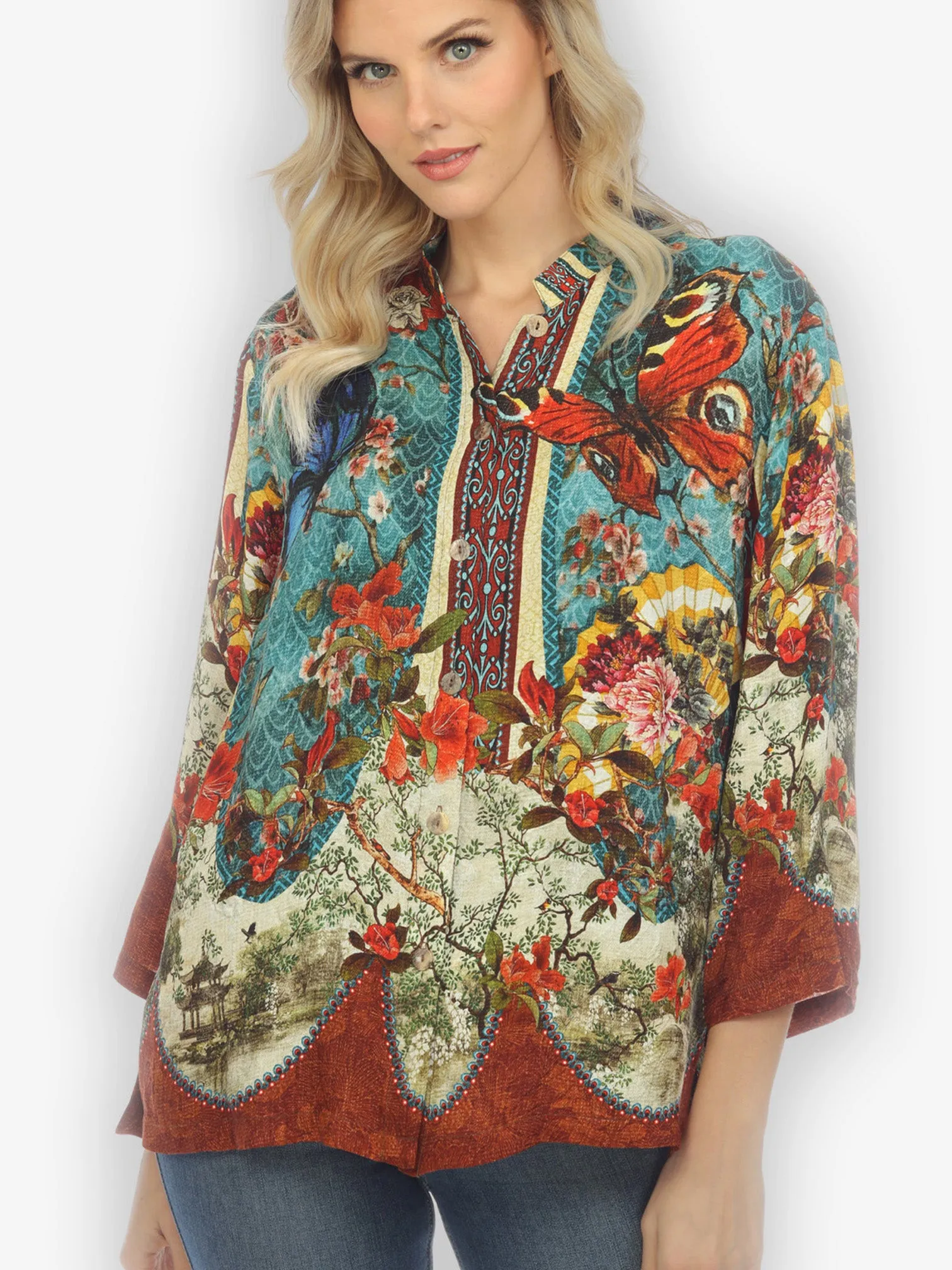 Fabulous Fans Flowers Silk Blouse