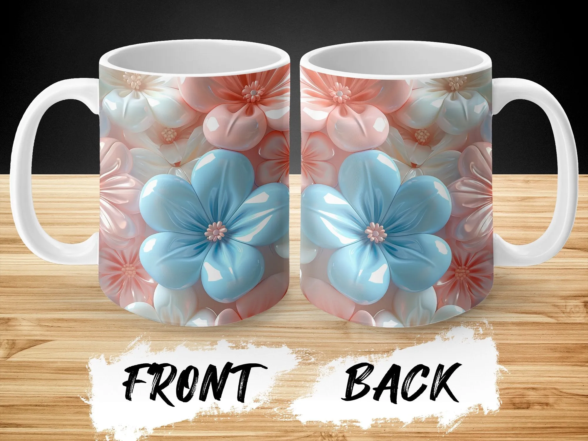 Floral Pattern Mug, Pastel Blue and Pink Flowers, Ceramic Coffee Cup, Mother's Day Gift, Spring Decor Kitchenware, Unique Flower Design