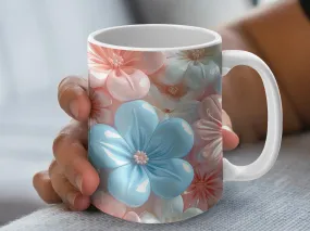 Floral Pattern Mug, Pastel Blue and Pink Flowers, Ceramic Coffee Cup, Mother's Day Gift, Spring Decor Kitchenware, Unique Flower Design