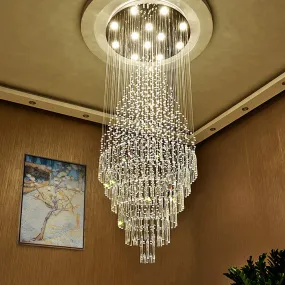 Flush Mount High Ceiling Chandelier, Modern Raindrop Crystal Chandeliers