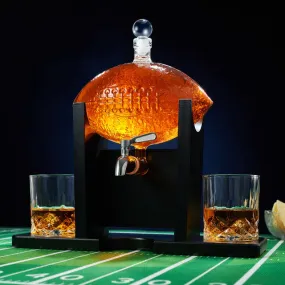 Football Decanter with 2 Whiskey & Wine Glasses