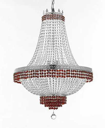 French Empire Crystal Chandelier Chandeliers Lighting Trimmed With Ruby Red Crystal Good For Dining Room Foyer Entryway Family Room And More H30" X W24" - F93-B74/Cs/870/9