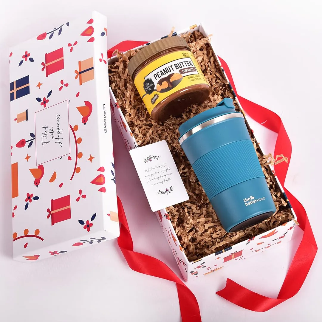 Gleevers Sweet Expeditions Gift for Women & Men|Gift Box pack of 2 with Chocolate Peanut Butter(340 gm) & Coffee Mug(380 ml)| Birthday Gift, Secret Santa Gifts, Christmas Gift, Diwali Gift