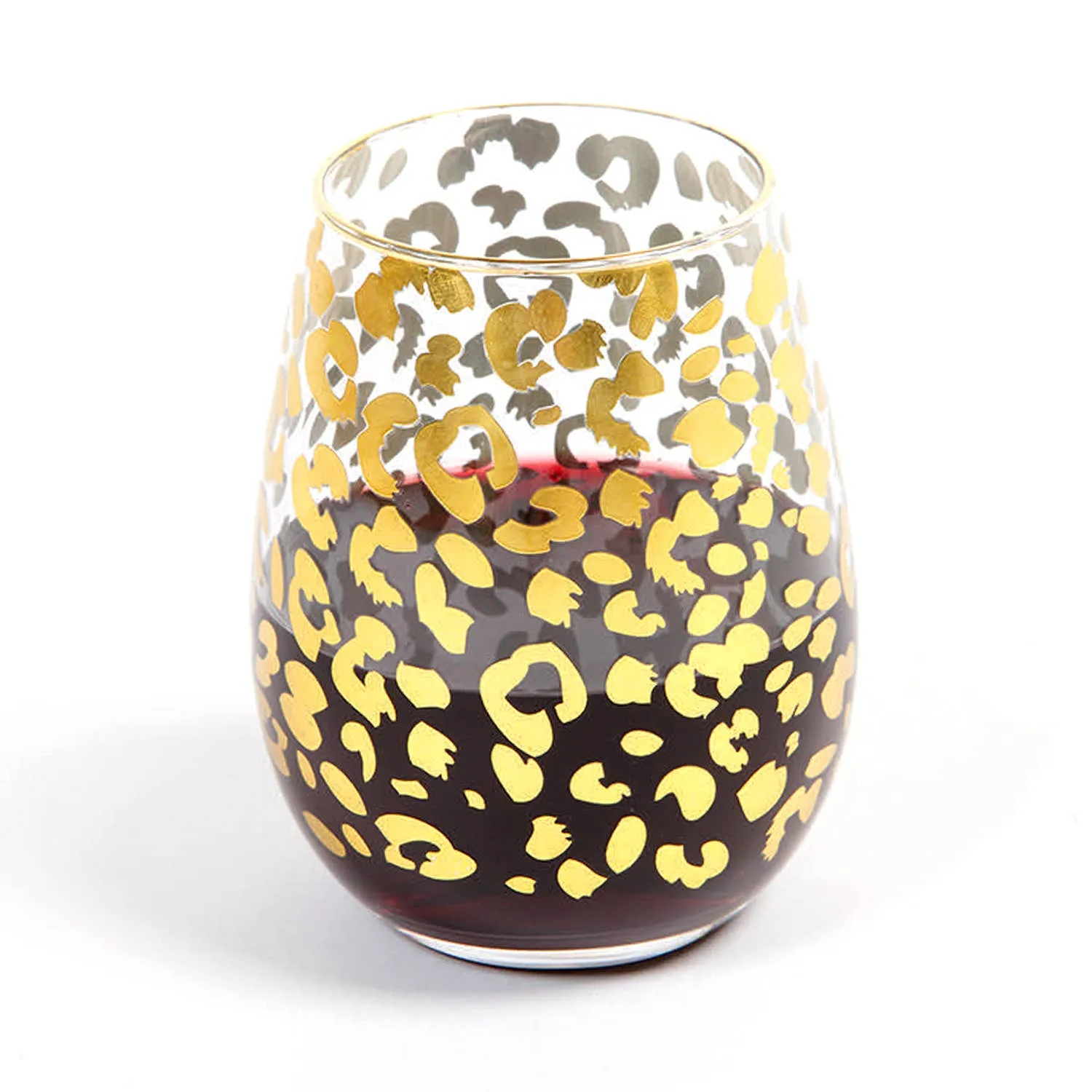 Gold Leopard Stemless Wine Glass