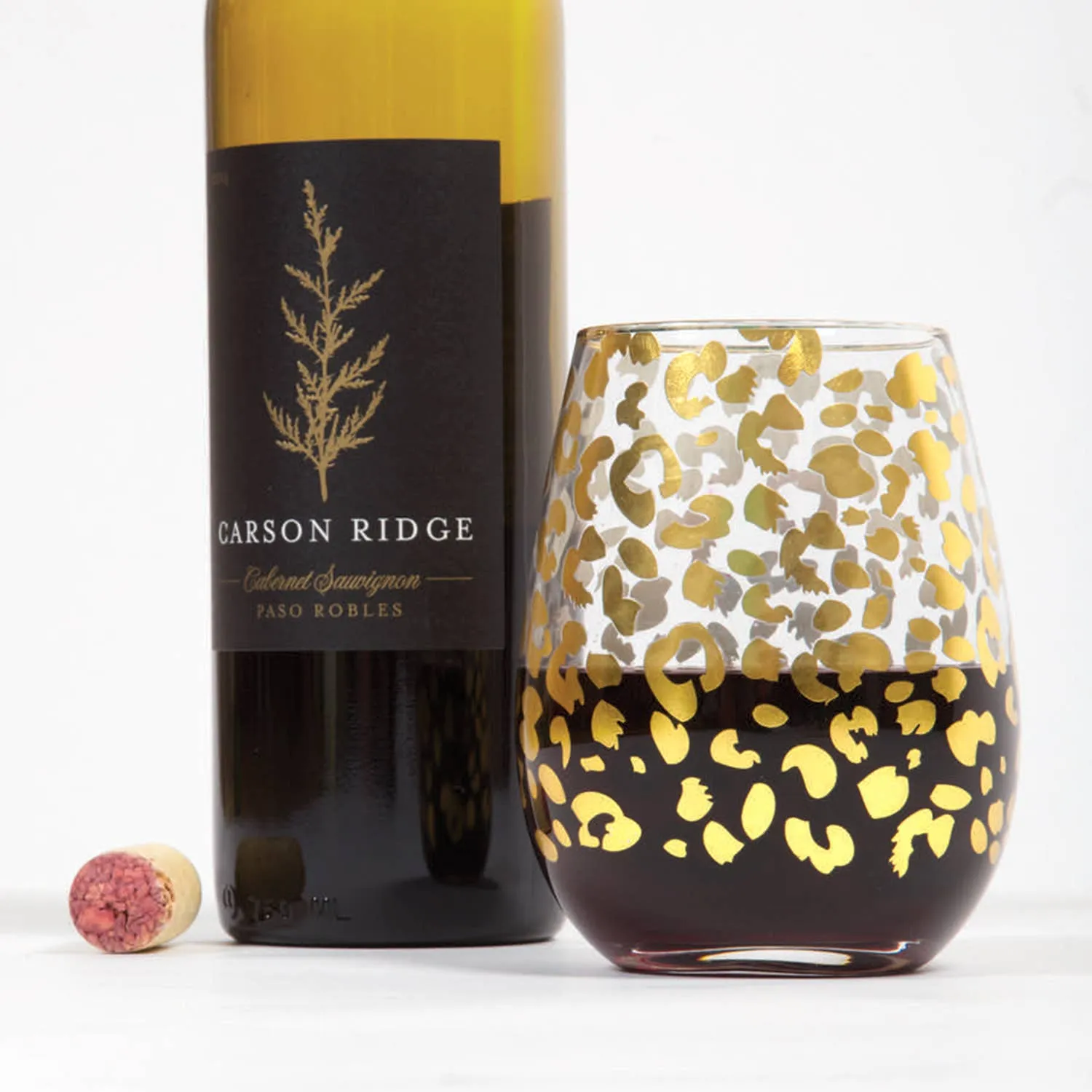 Gold Leopard Stemless Wine Glass