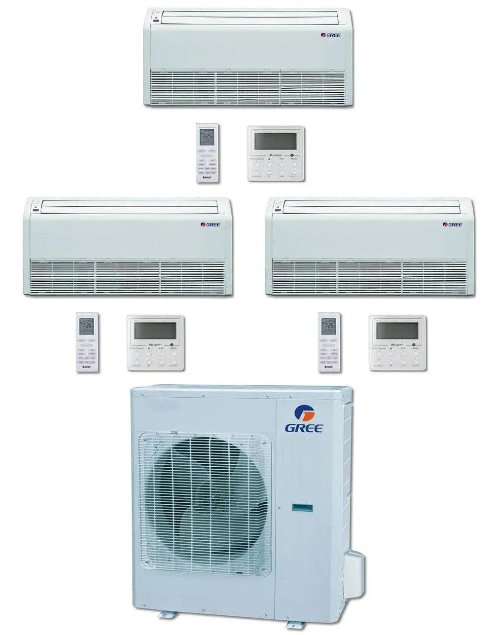 GREE Multi  Ultra Series 42,000 BTU 3-Zone Universal Floor/Ceiling 18K 18K 24K Ductless Mini-Split System