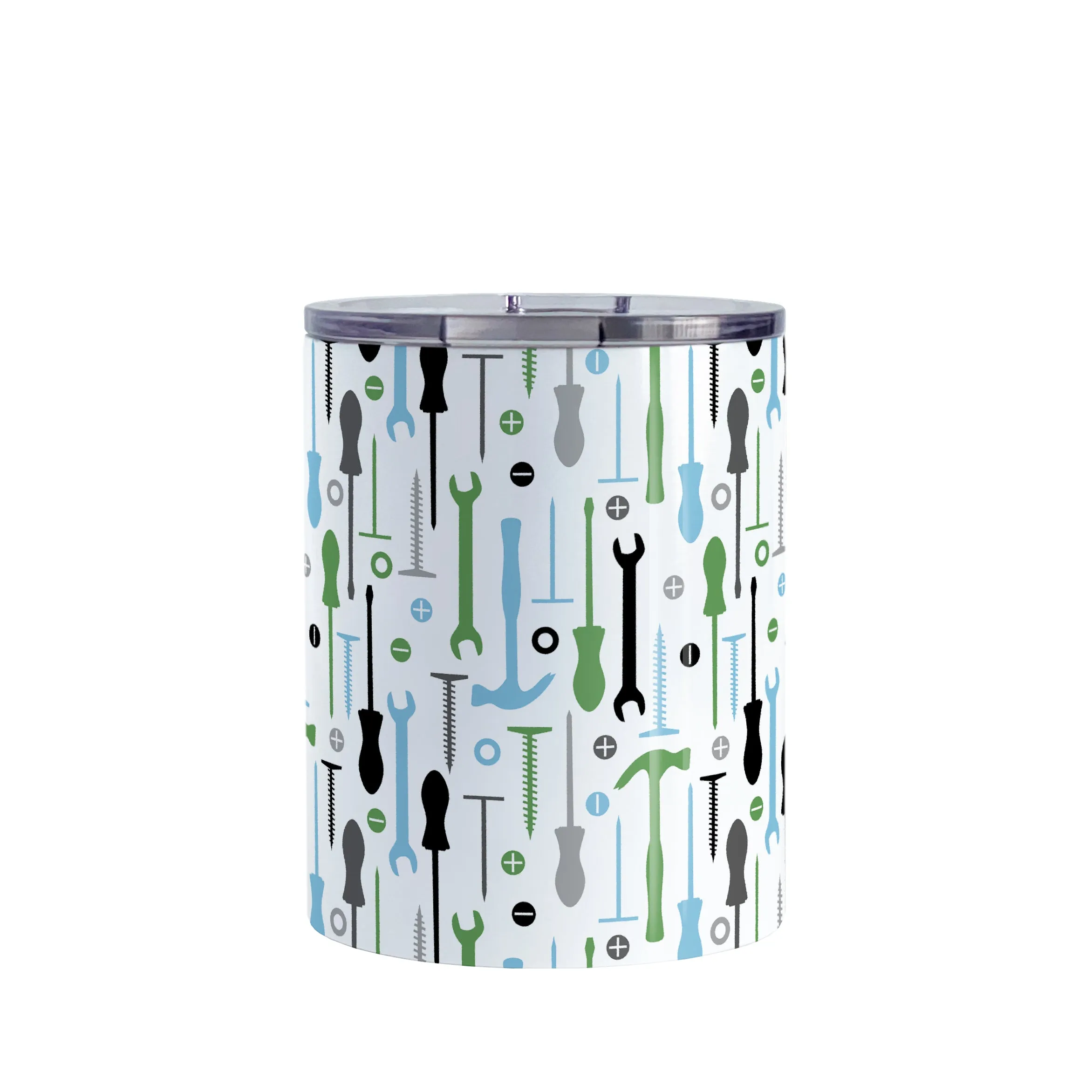 Green Blue Tools Pattern Tumbler Cup