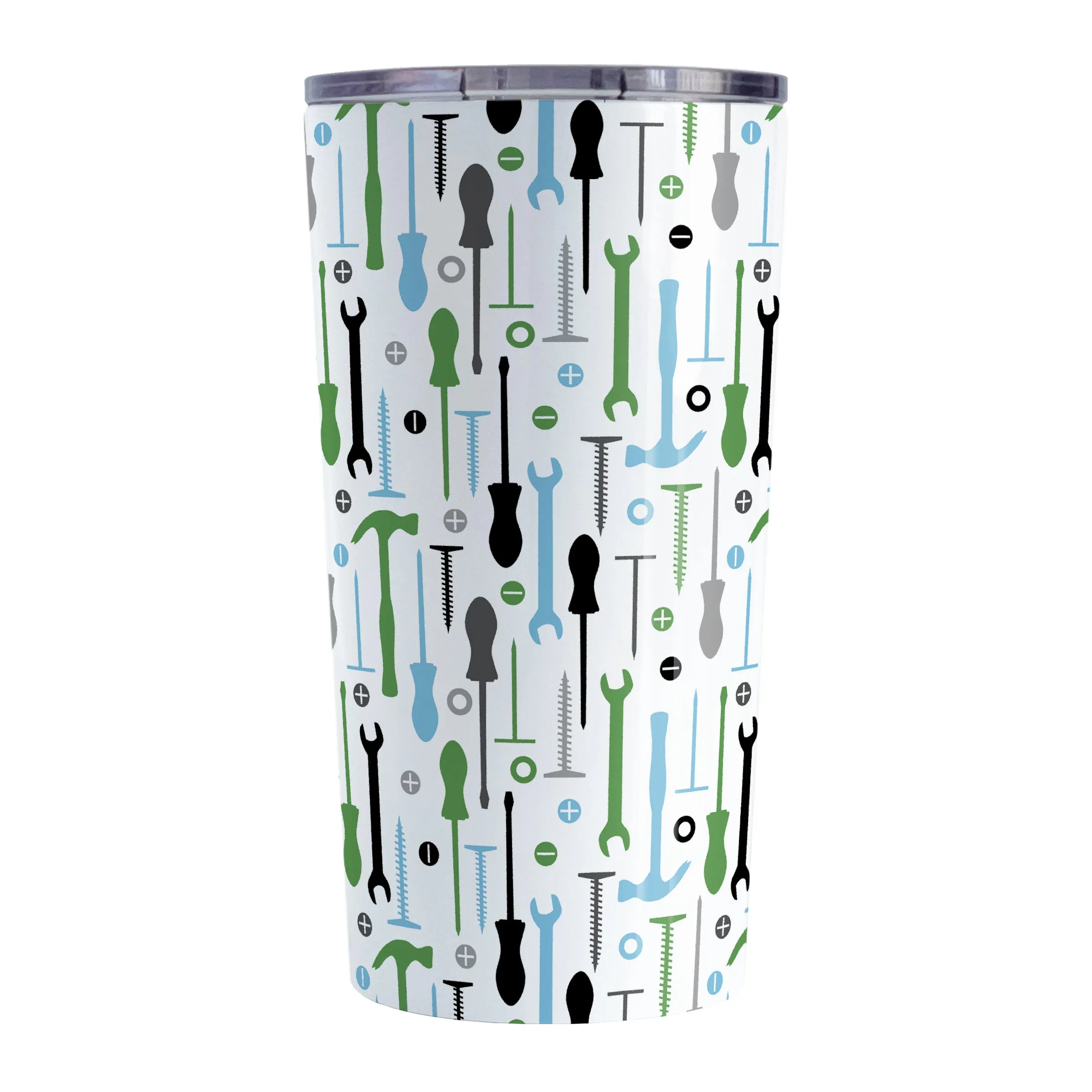 Green Blue Tools Pattern Tumbler Cup