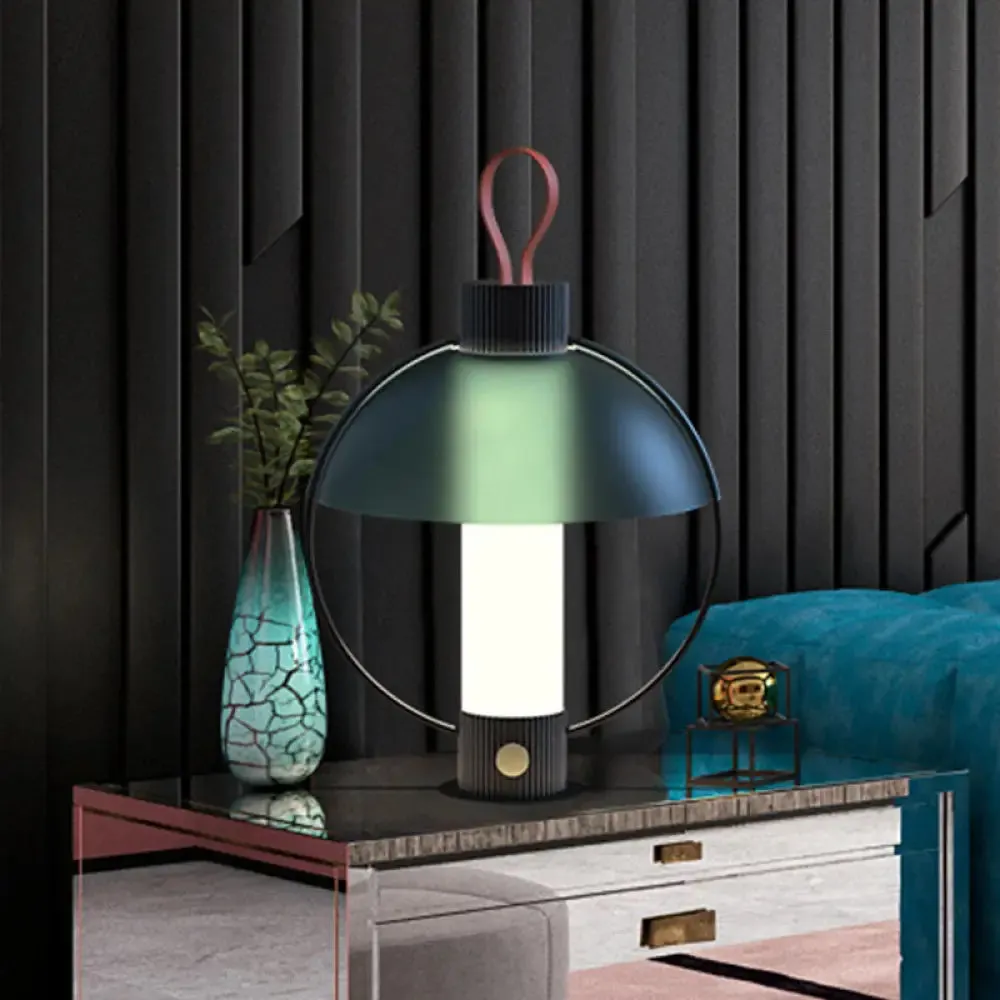 Green Metal Desk Lamp with Glass Shade - Modern Design & Domed Shape