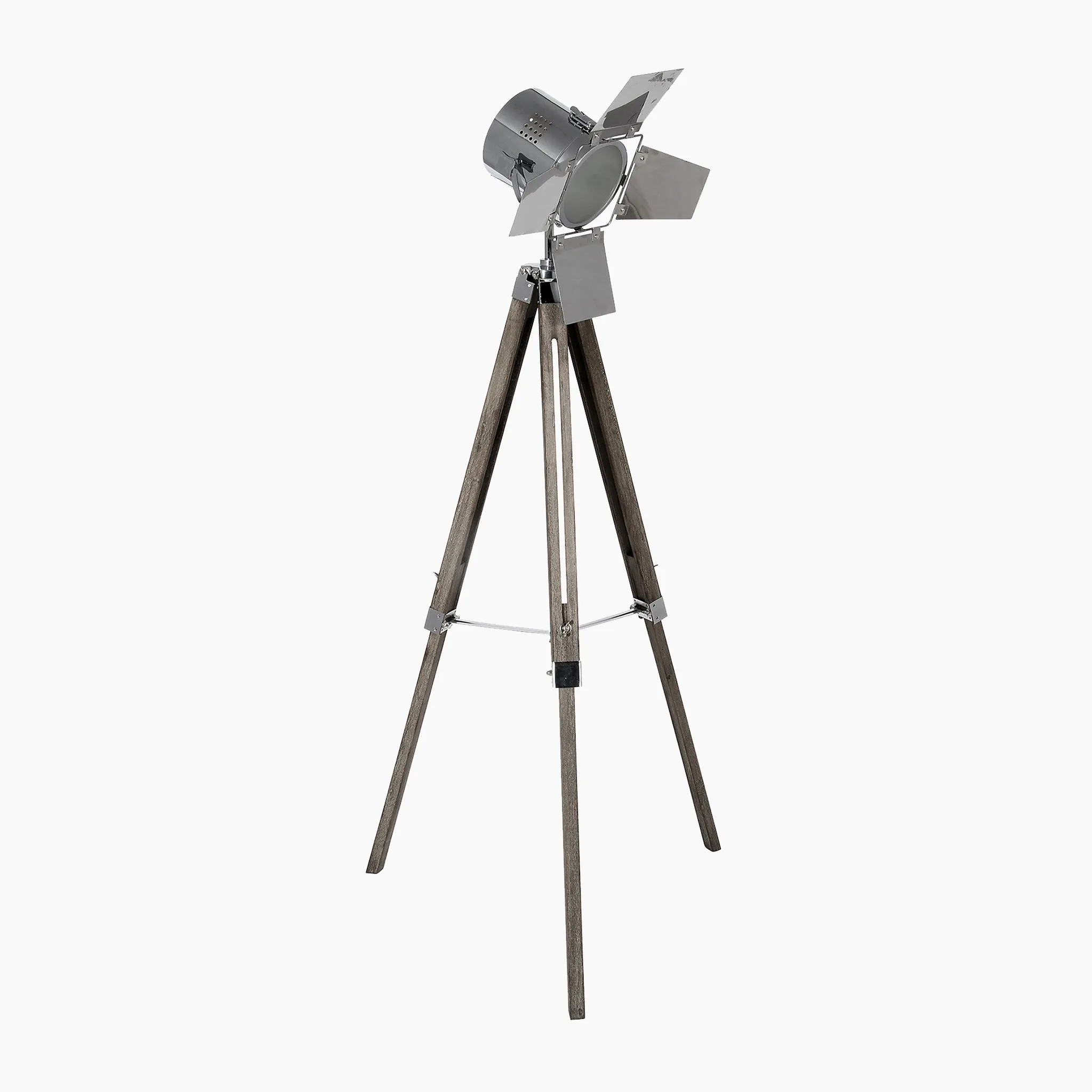 Hereford Grey Wood and Silver Metal Film Tripod Floor Lamp