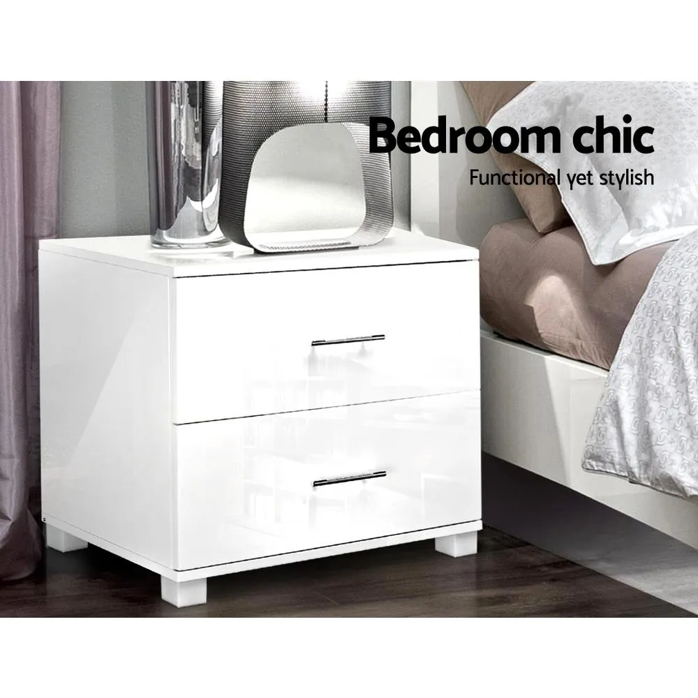 High Gloss Bedside Table With 2 Drawers White