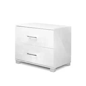 High Gloss Bedside Table With 2 Drawers White