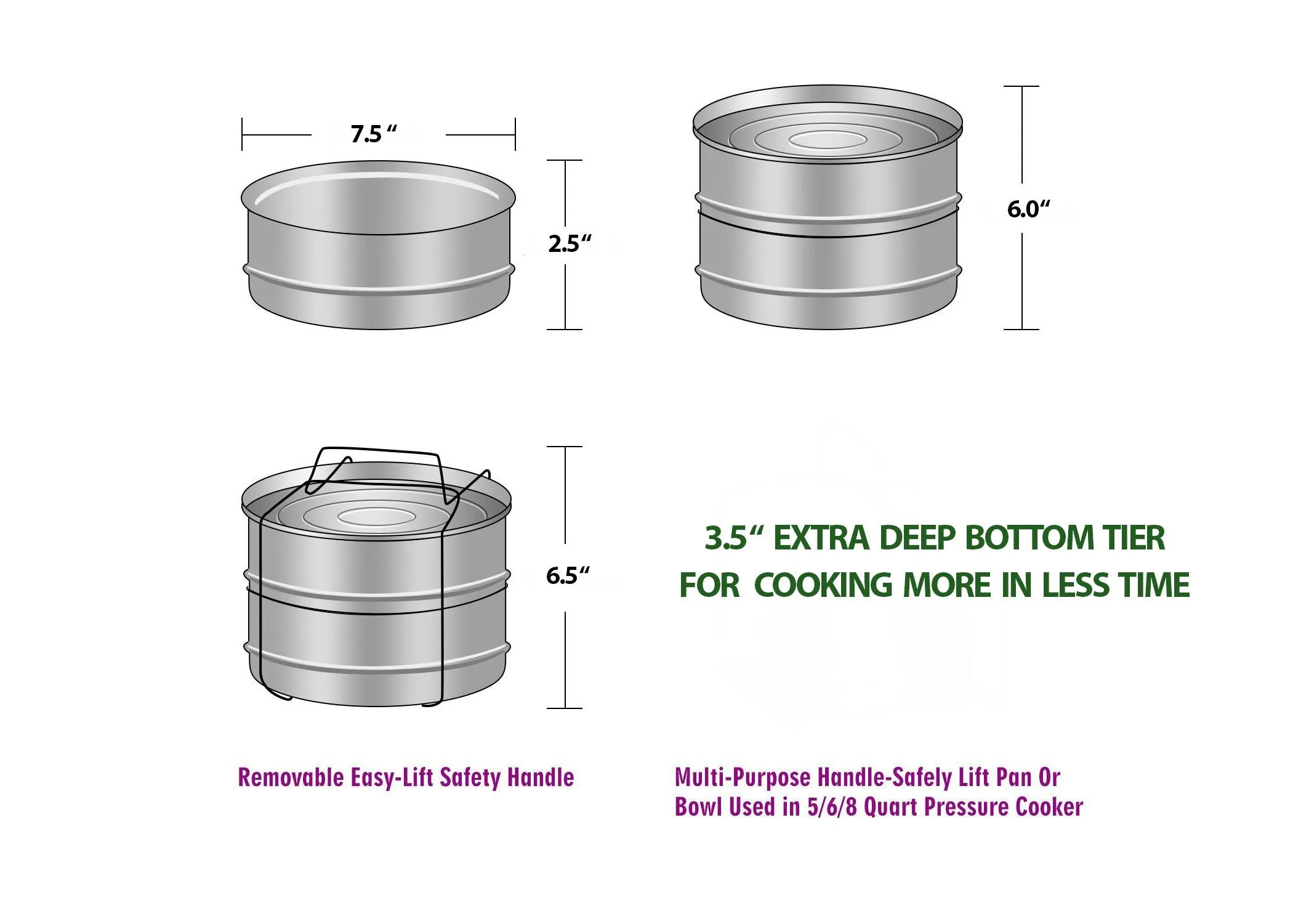 Instant Pot Insert Pans, 2 Tier for 6 Qt / 8 Qt Pressure Cookers by ecozoi