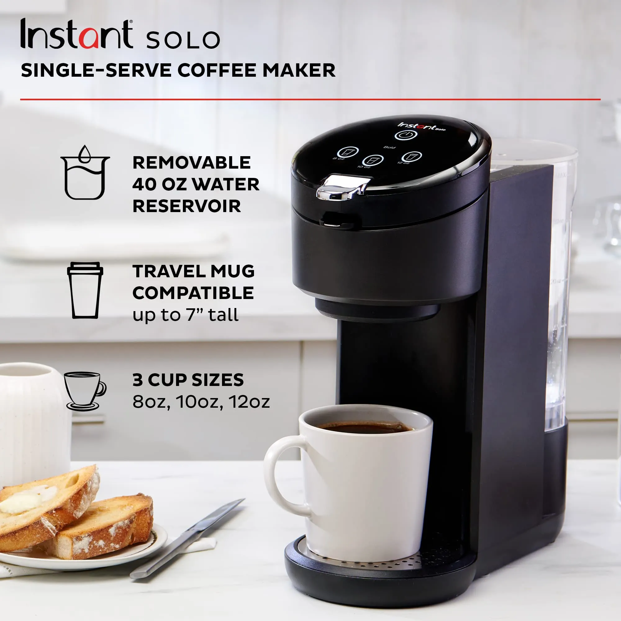 Instant Solo Single Serve Coffee Maker K Cup Compatible 40oz Reservoir Black