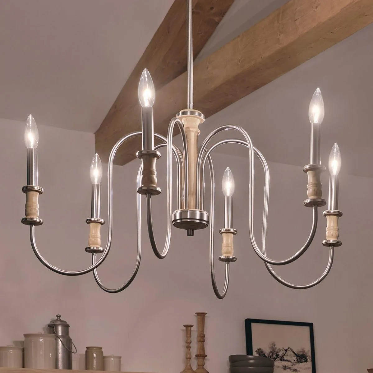 Karthe 29 in. 6 lights Chandelier Brushed Nickel finish