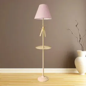 Kids' Pink/Yellow Conical Standing Floor Light with Pleated Fabric Shade and Table - 1 Bulb