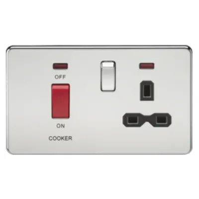 Knightsbridge Screwless 45A Cooker Switch With 13A Switched Socket - Polished Chrome