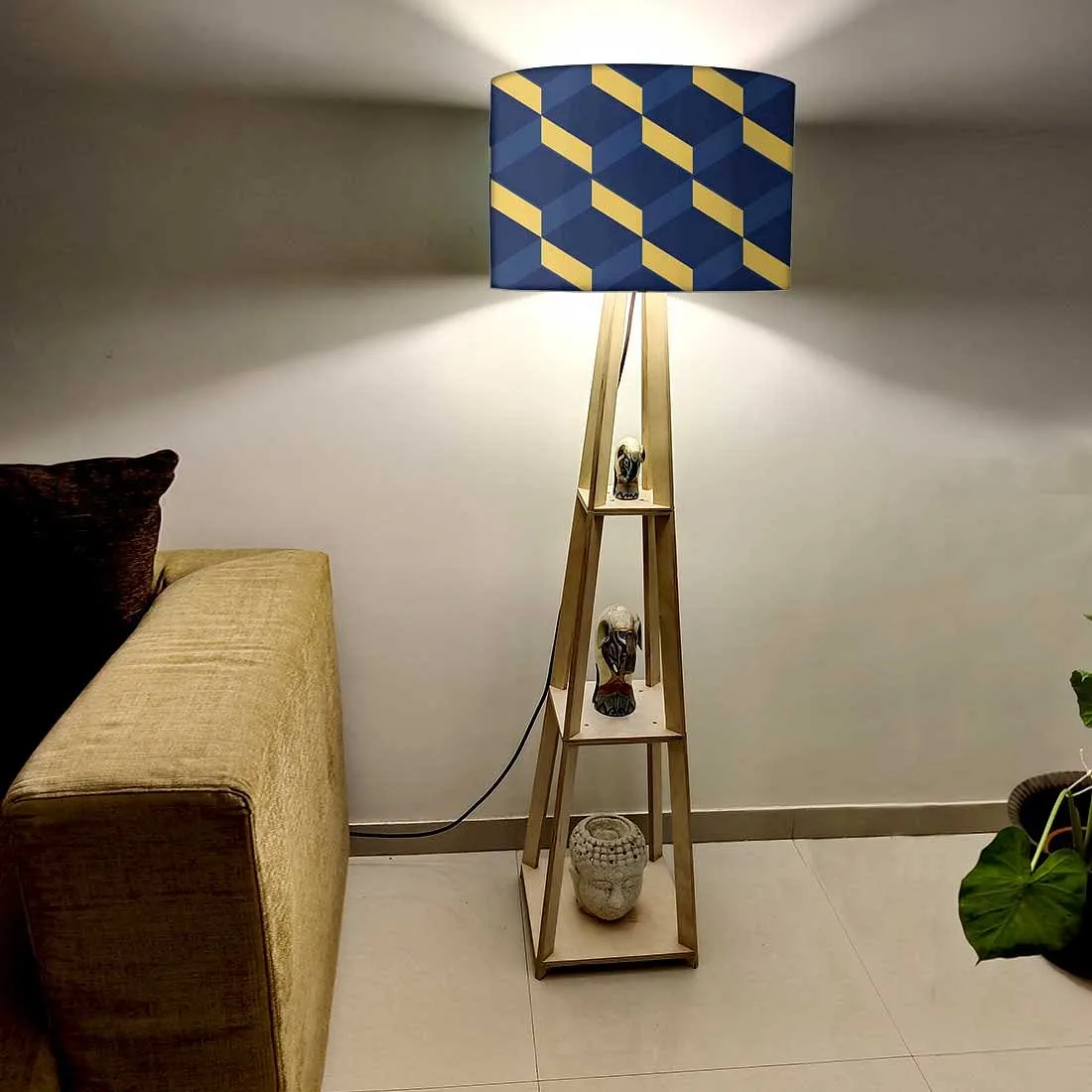 Large Wooden Floor Lamp - Hexa Pattern