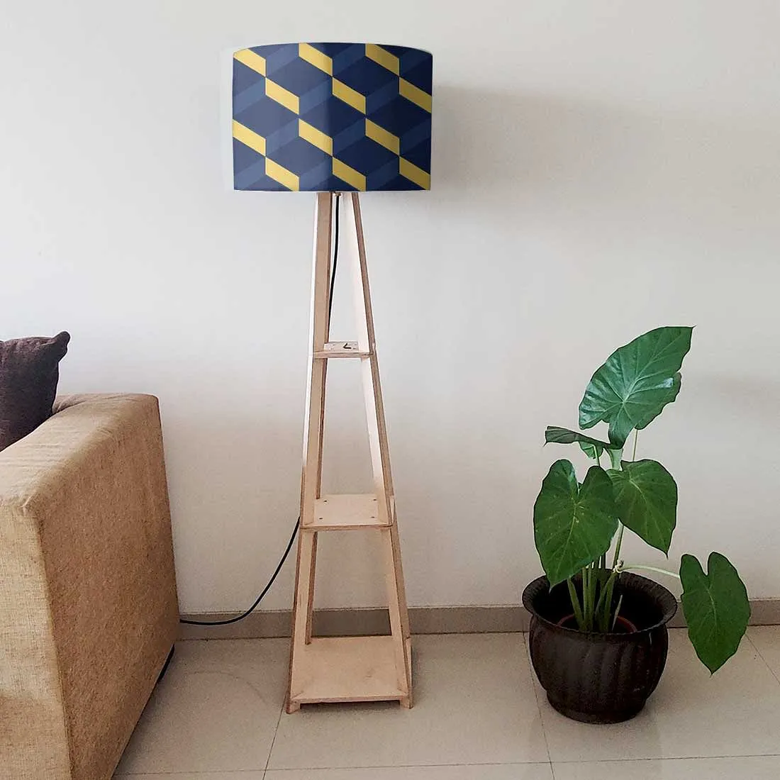 Large Wooden Floor Lamp - Hexa Pattern