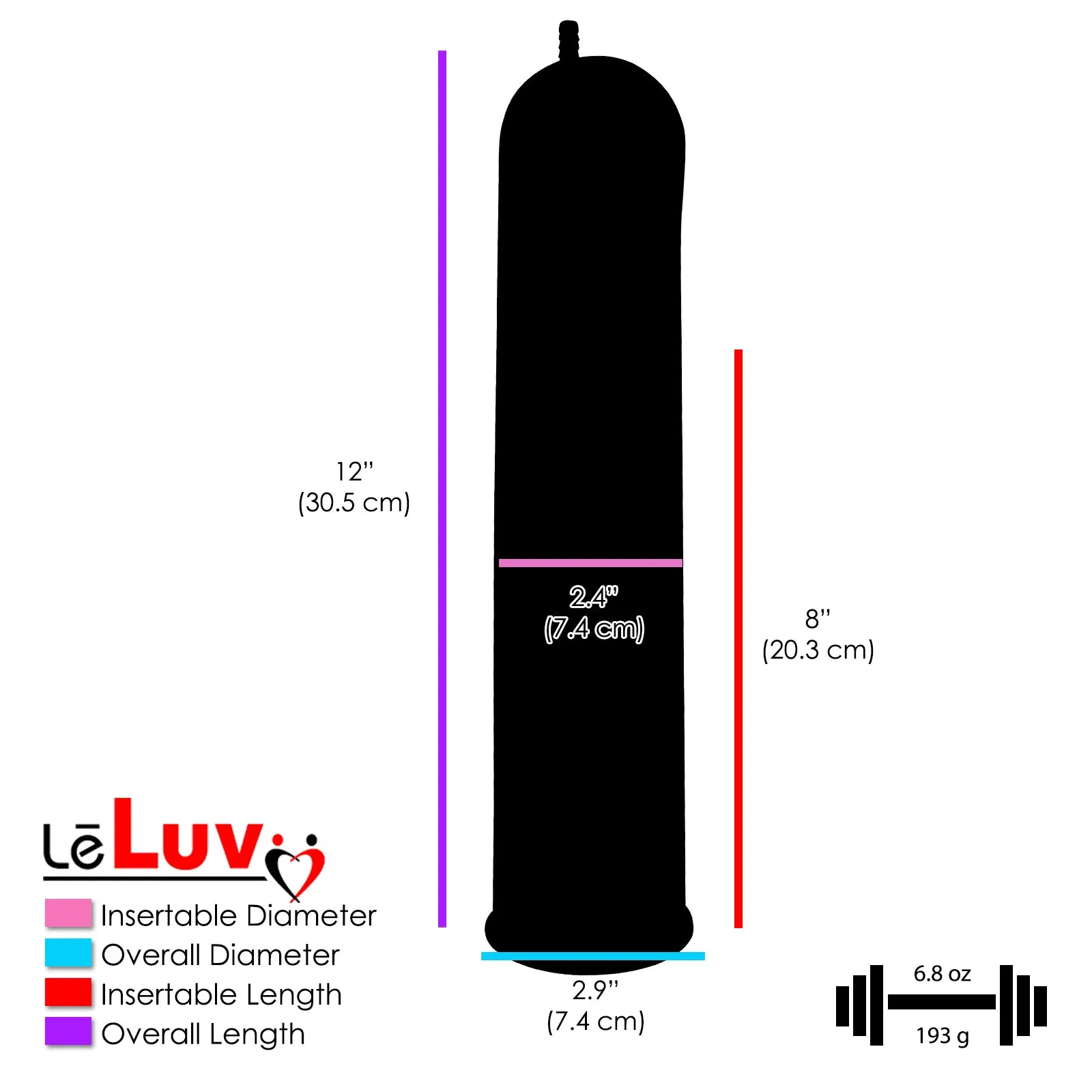 LeLuv eGrip Penis Pump - Electric Handle with MASTER GAUGE 2.4 Inch Diameter Cylinder