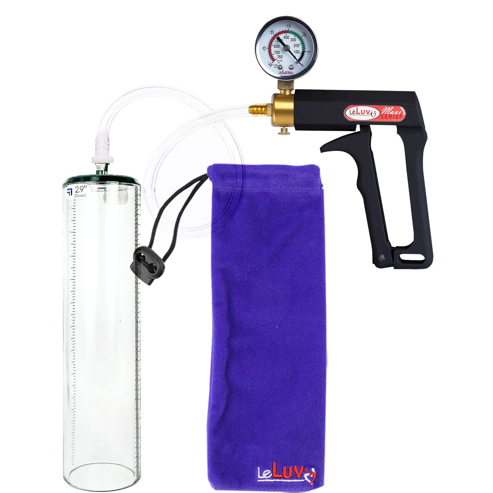 LeLuv Maxi Penis Pump - Black Handle, Clear Hose - Thick-Walled Cylinders