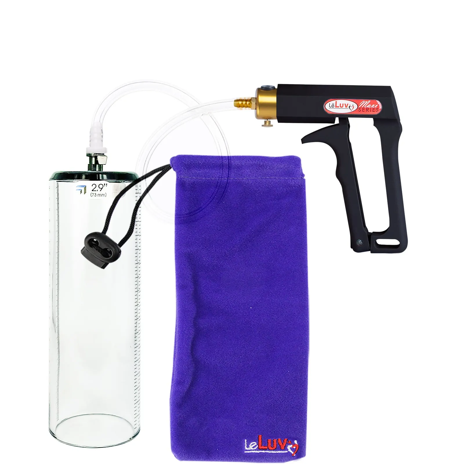 LeLuv Maxi Penis Pump - Black Handle, Clear Hose - Thick-Walled Cylinders