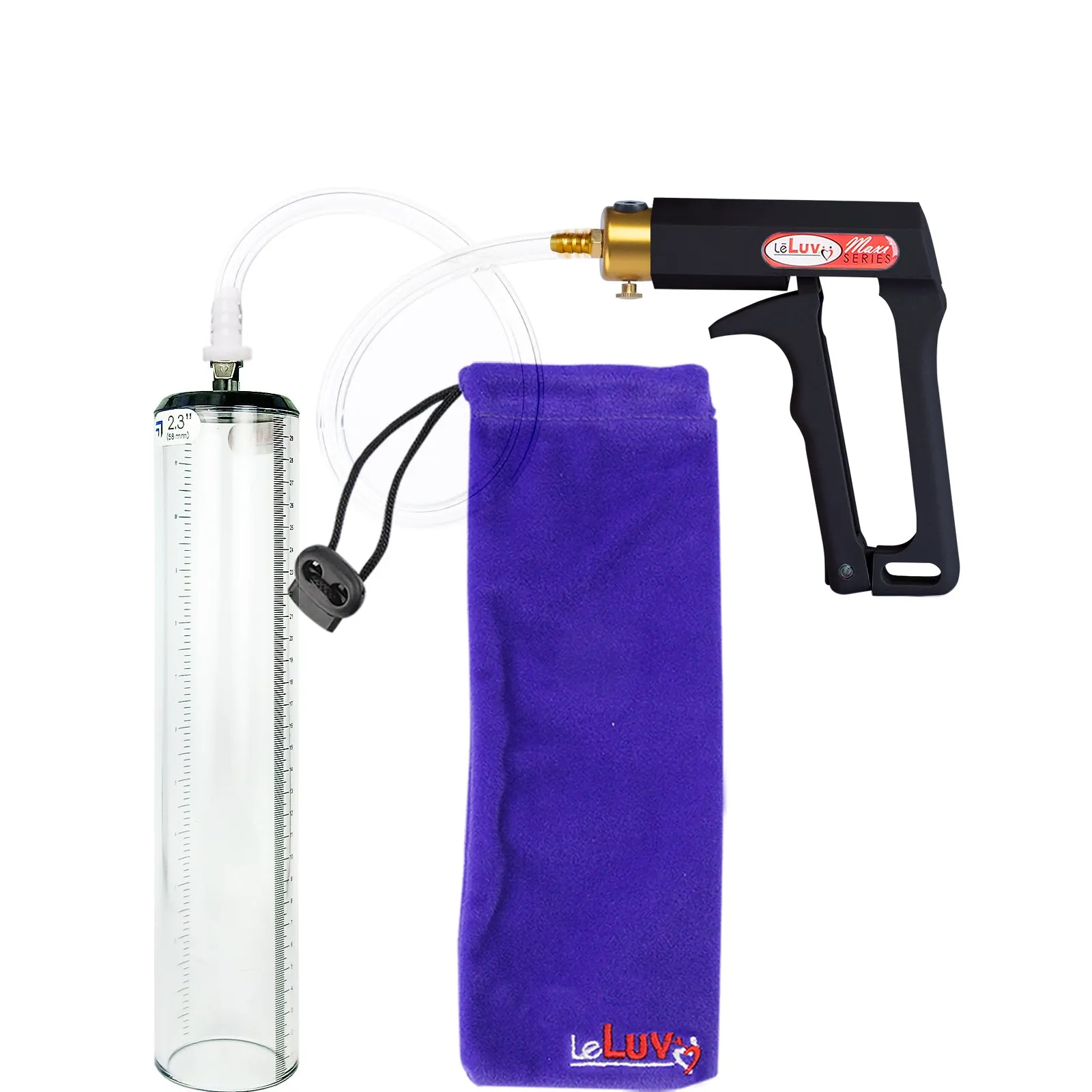 LeLuv Maxi Penis Pump - Black Handle, Clear Hose - Thick-Walled Cylinders