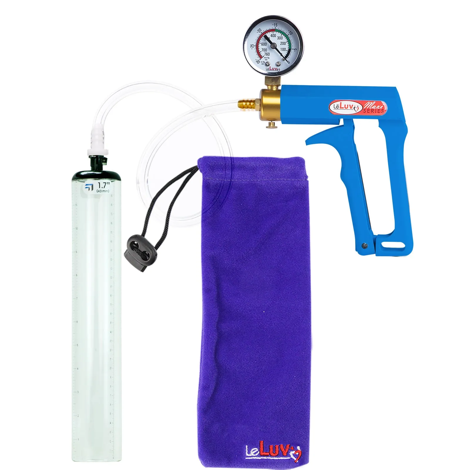 LeLuv Maxi Penis Pump - Blue Handle, Clear Hose - Thick-Walled Cylinders