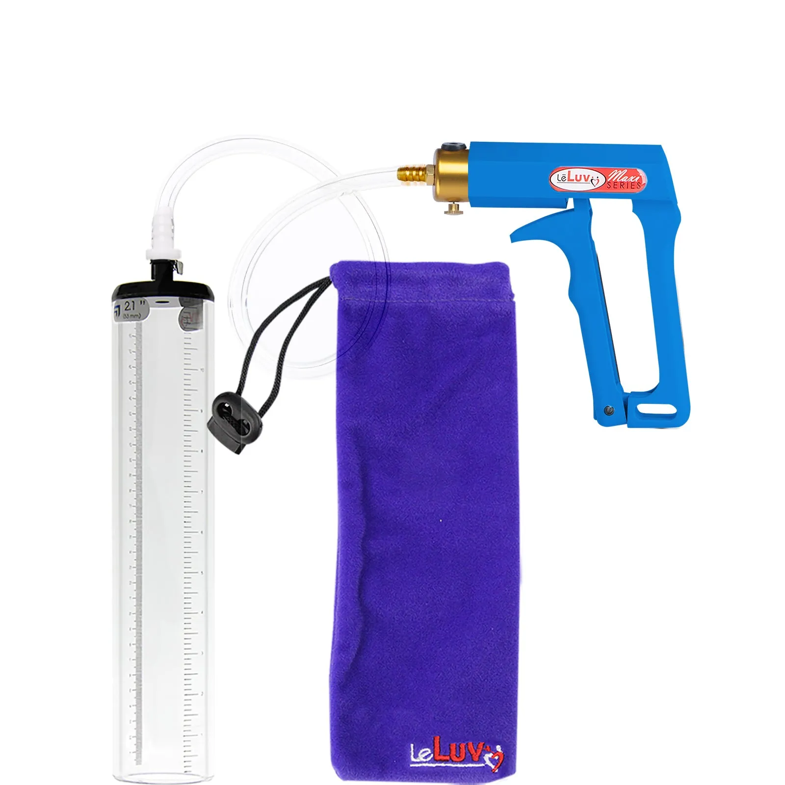 LeLuv Maxi Penis Pump - Blue Handle, Clear Hose - Thick-Walled Cylinders