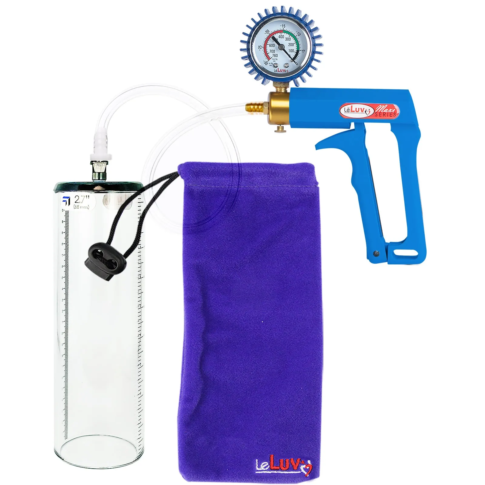 LeLuv Maxi Penis Pump - Blue Handle, Clear Hose - Thick-Walled Cylinders