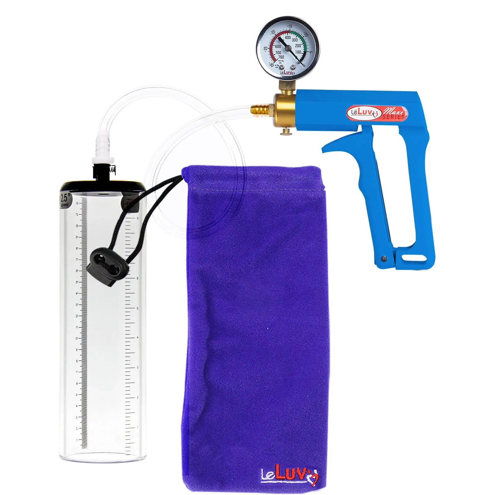 LeLuv Maxi Penis Pump - Blue Handle, Clear Hose - Thick-Walled Cylinders