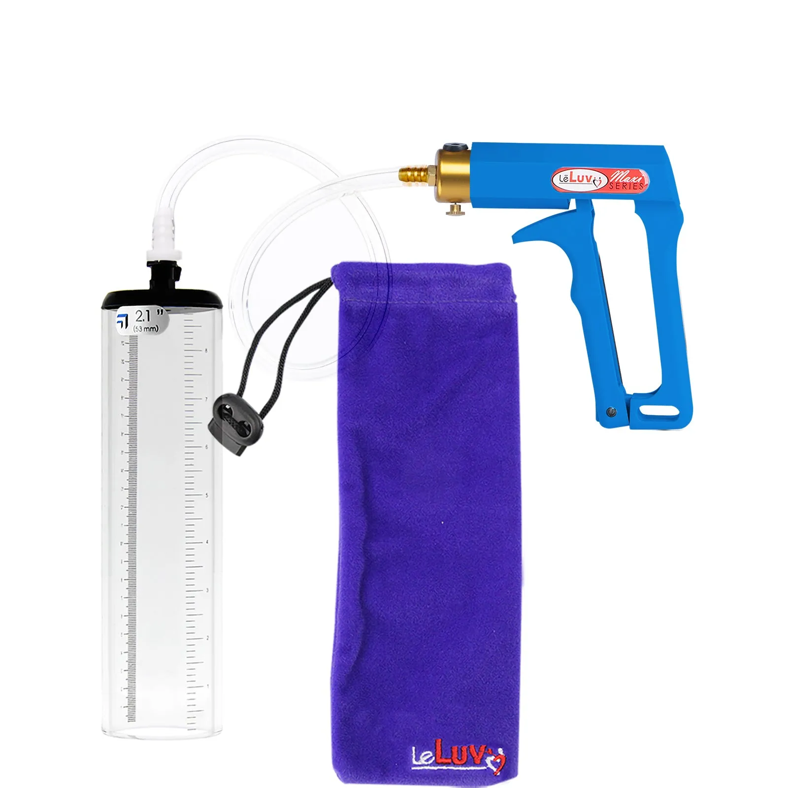 LeLuv Maxi Penis Pump - Blue Handle, Clear Hose - Thick-Walled Cylinders