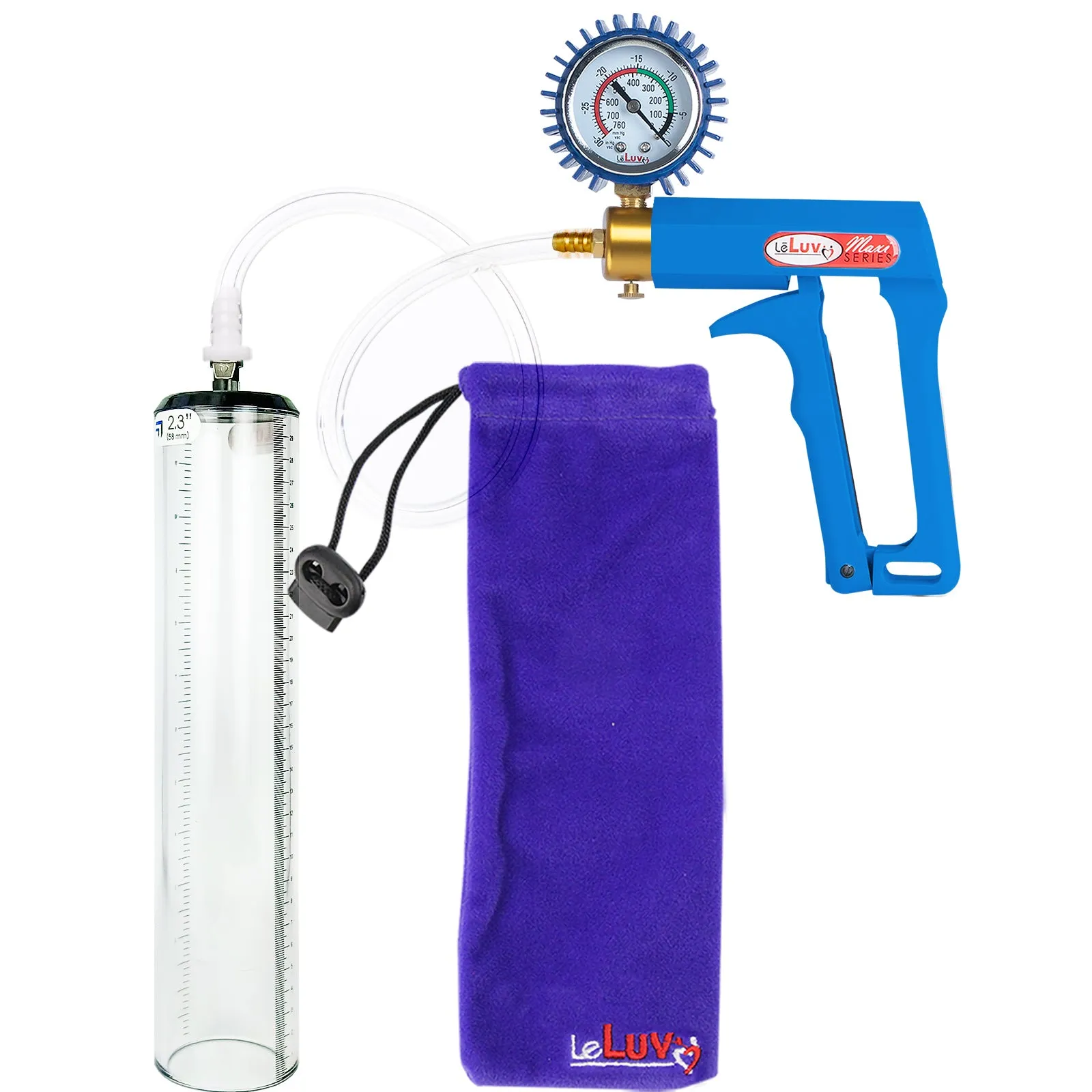 LeLuv Maxi Penis Pump - Blue Handle, Clear Hose - Thick-Walled Cylinders