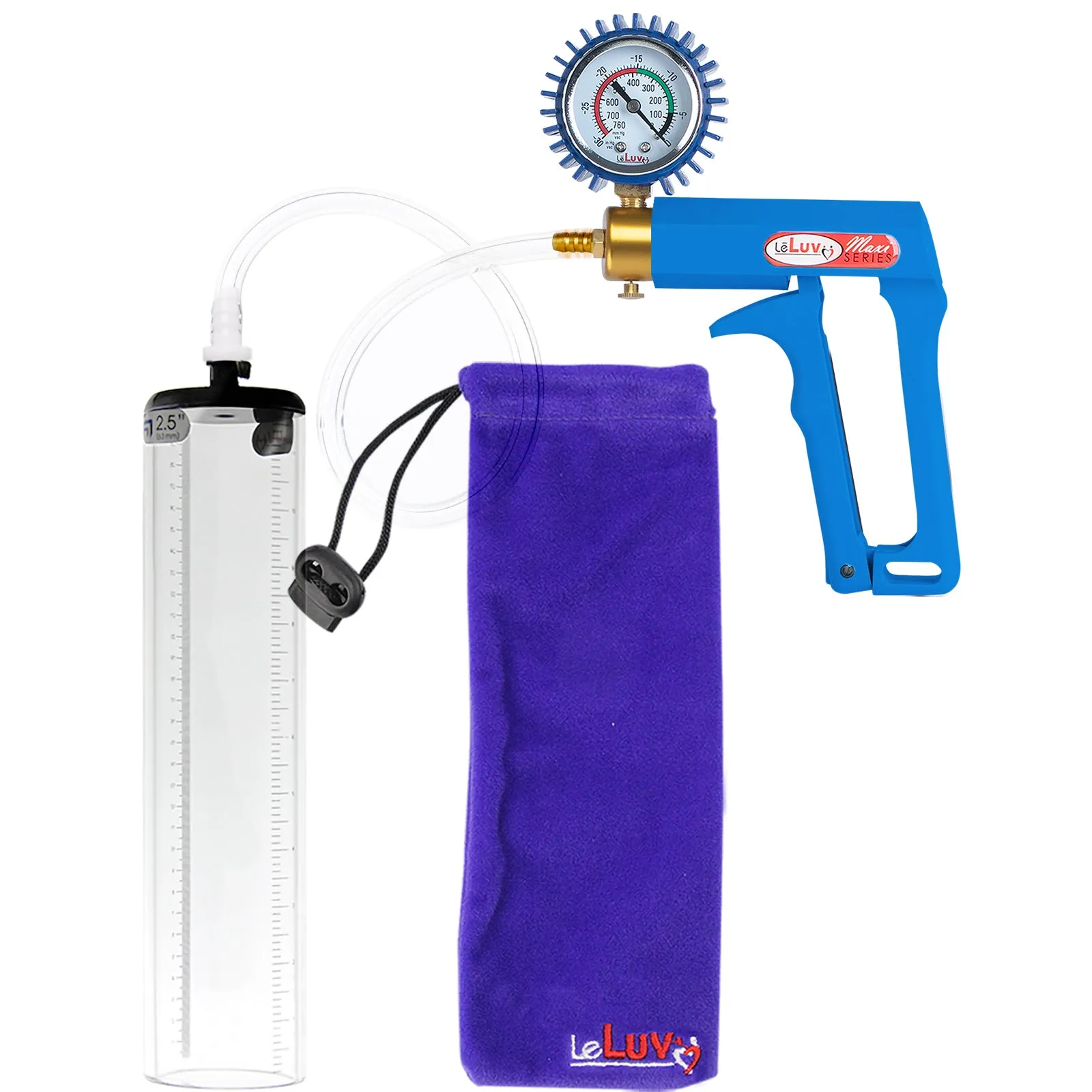 LeLuv Maxi Penis Pump - Blue Handle, Clear Hose - Thick-Walled Cylinders