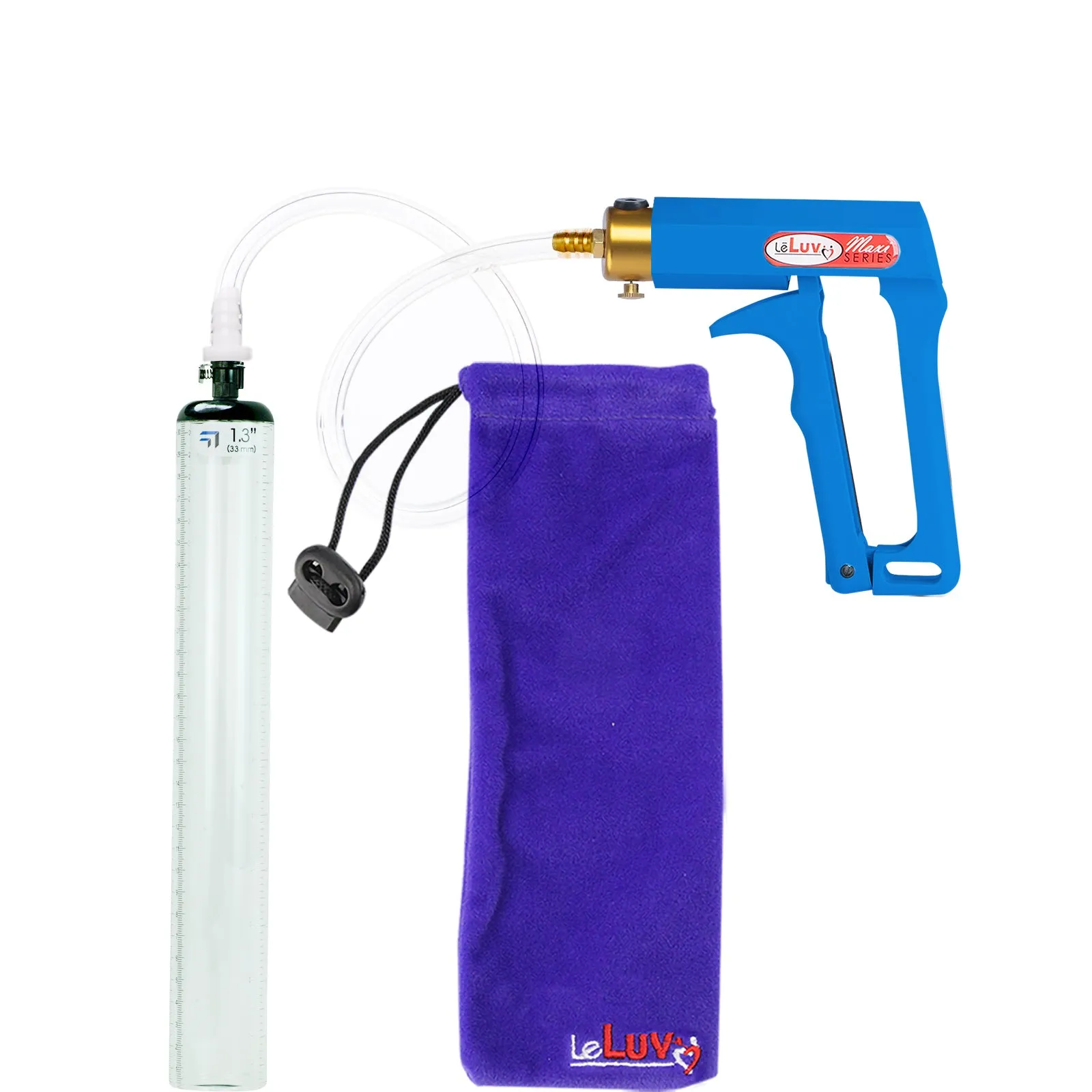 LeLuv Maxi Penis Pump - Blue Handle, Clear Hose - Thick-Walled Cylinders