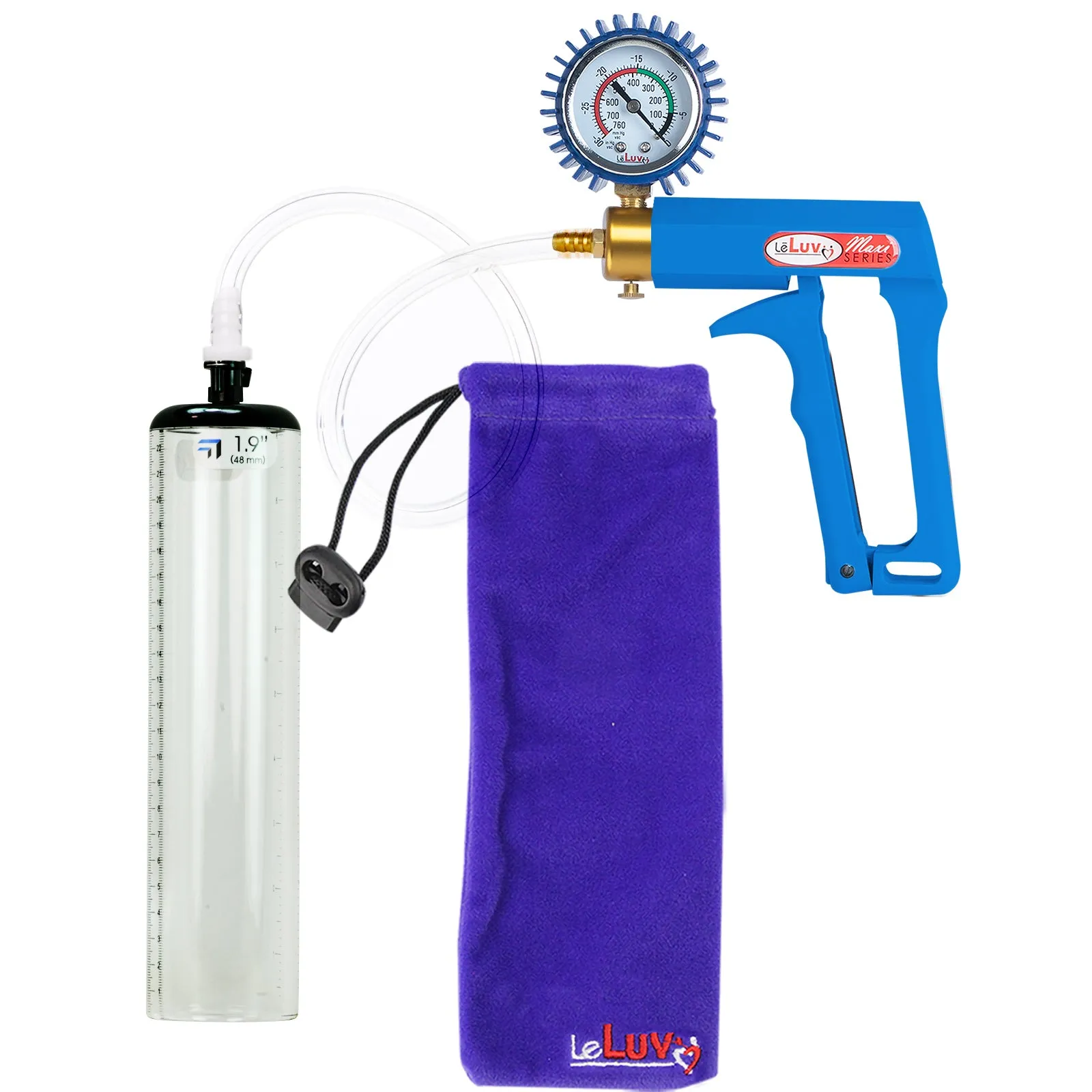 LeLuv Maxi Penis Pump - Blue Handle, Clear Hose - Thick-Walled Cylinders