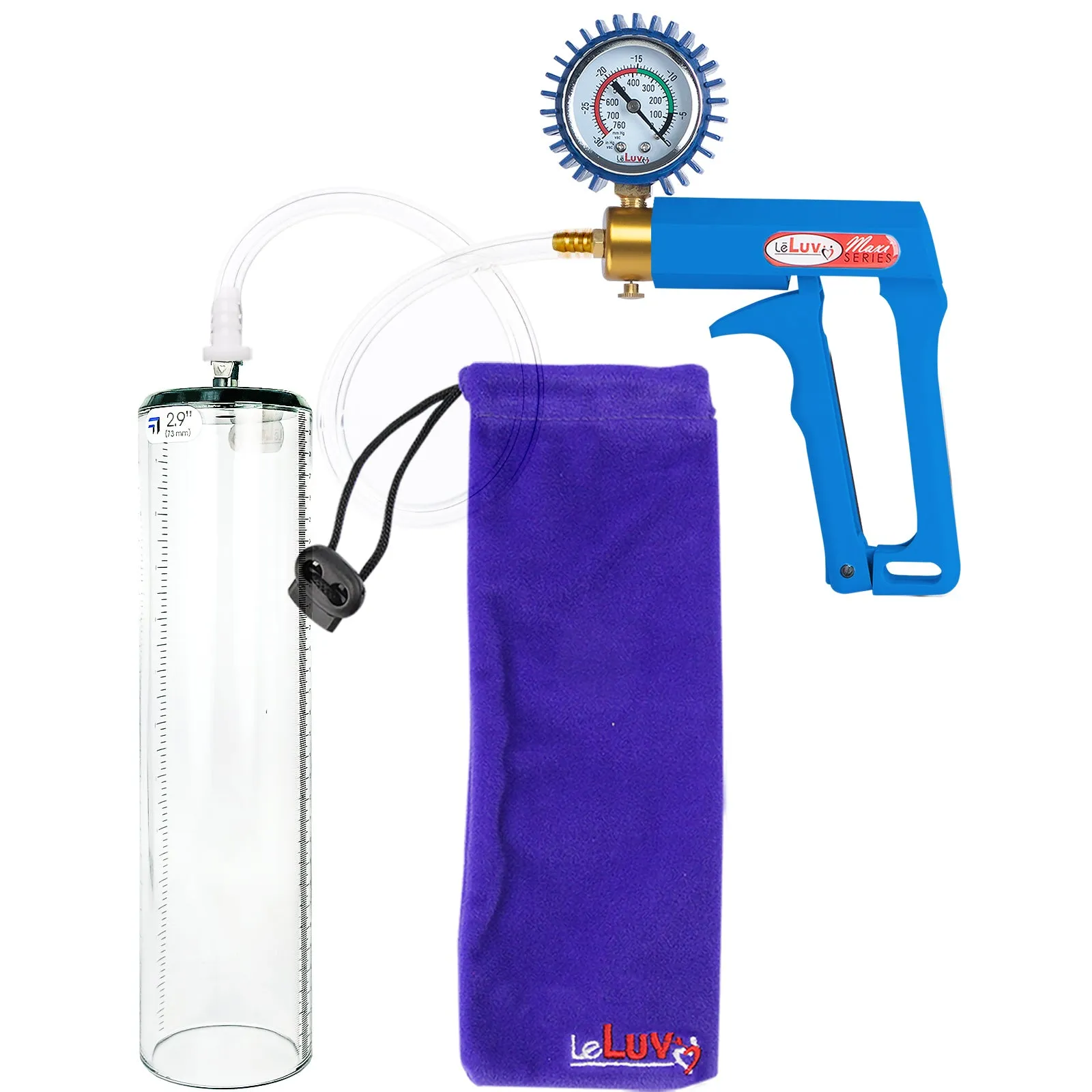 LeLuv Maxi Penis Pump - Blue Handle, Clear Hose - Thick-Walled Cylinders