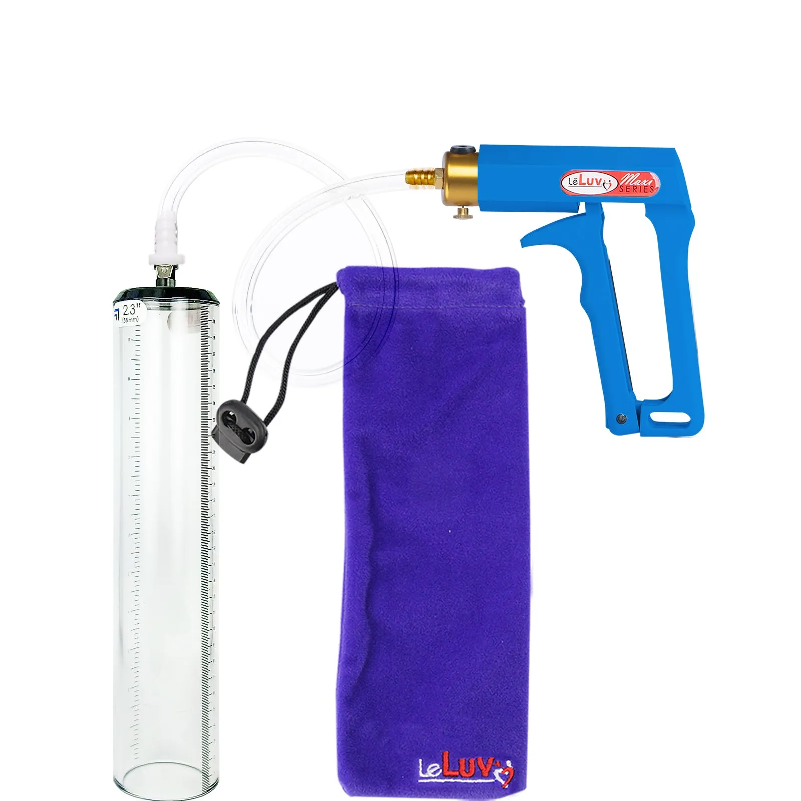 LeLuv Maxi Penis Pump - Blue Handle, Clear Hose - Thick-Walled Cylinders