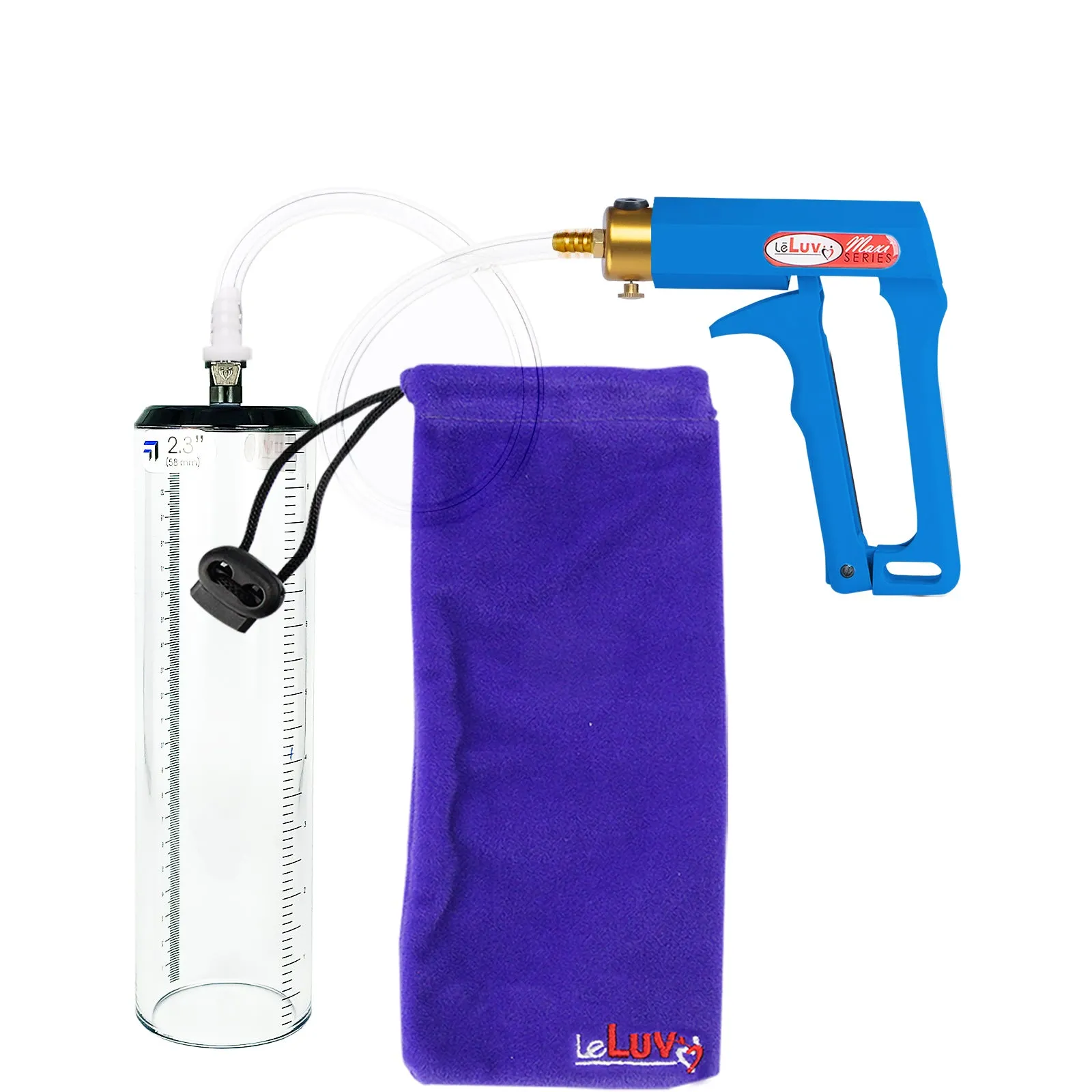 LeLuv Maxi Penis Pump - Blue Handle, Clear Hose - Thick-Walled Cylinders