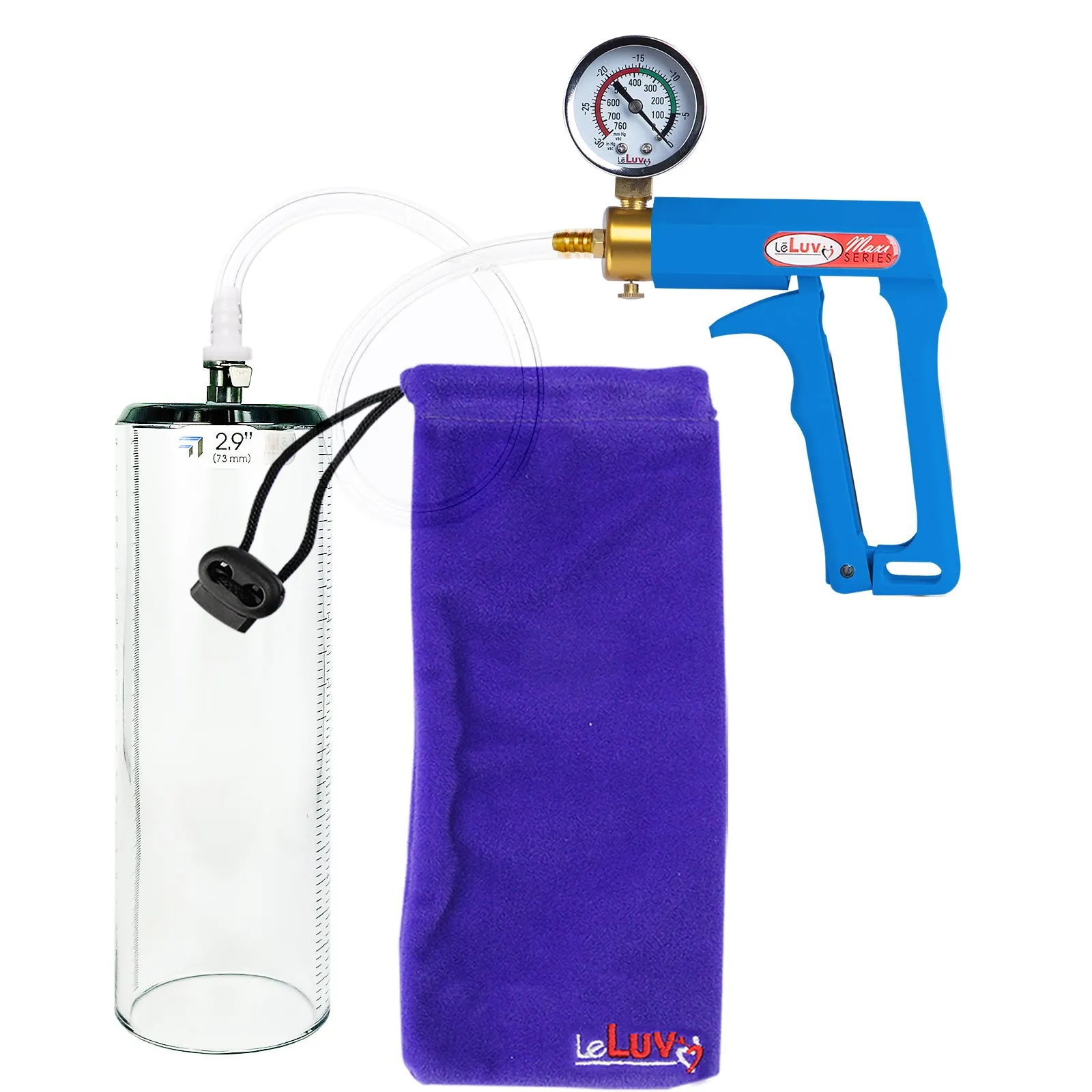 LeLuv Maxi Penis Pump - Blue Handle, Clear Hose - Thick-Walled Cylinders