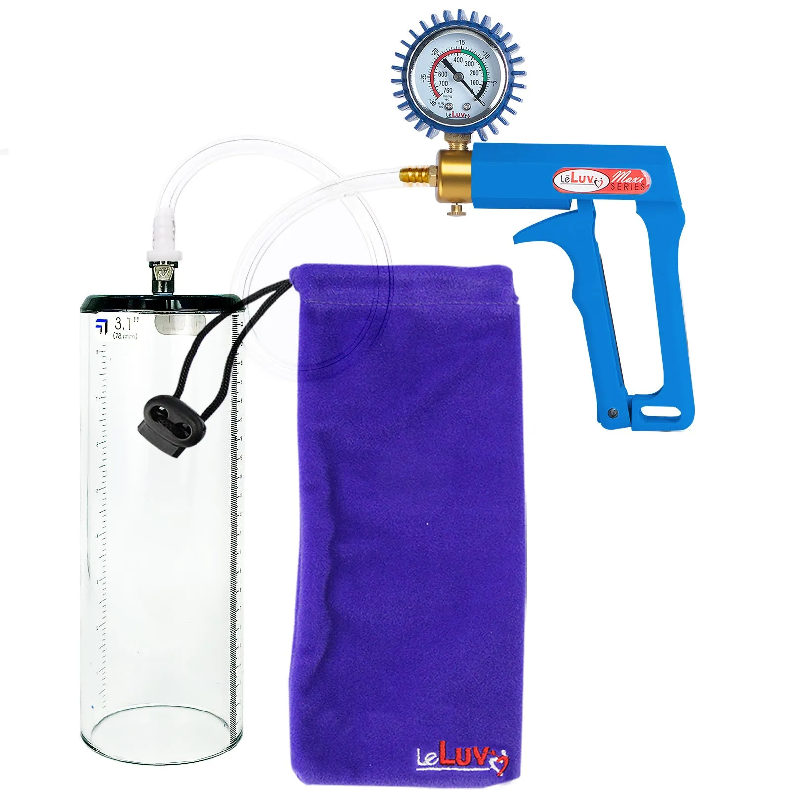 LeLuv Maxi Penis Pump - Blue Handle, Clear Hose - Thick-Walled Cylinders