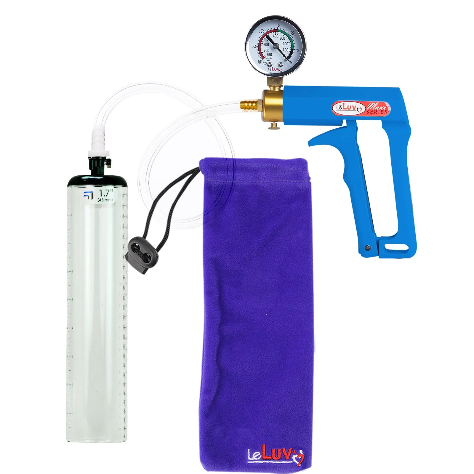 LeLuv Maxi Penis Pump - Blue Handle, Clear Hose - Thick-Walled Cylinders