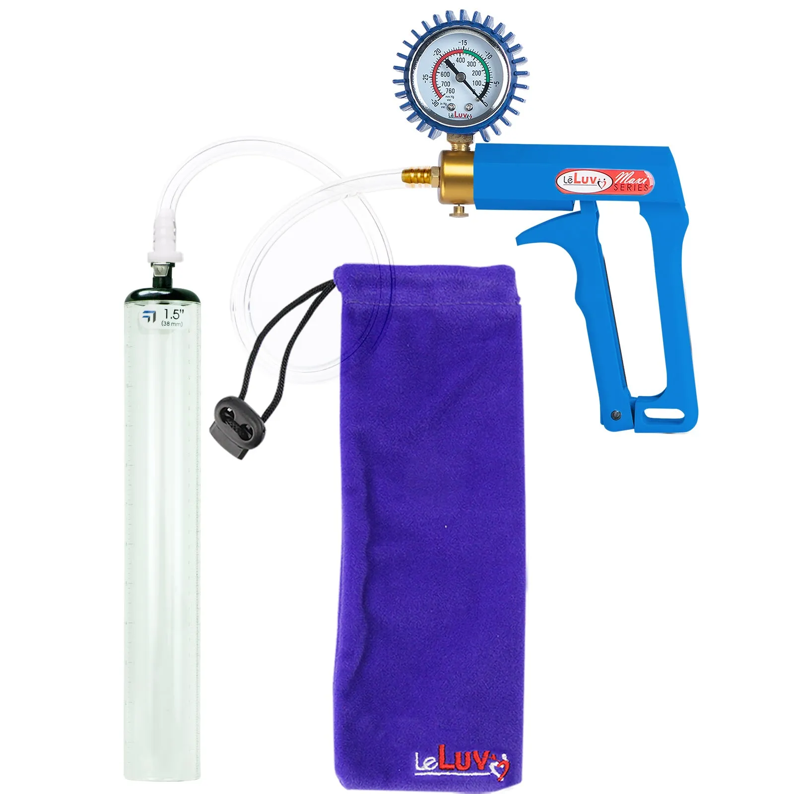 LeLuv Maxi Penis Pump - Blue Handle, Clear Hose - Thick-Walled Cylinders