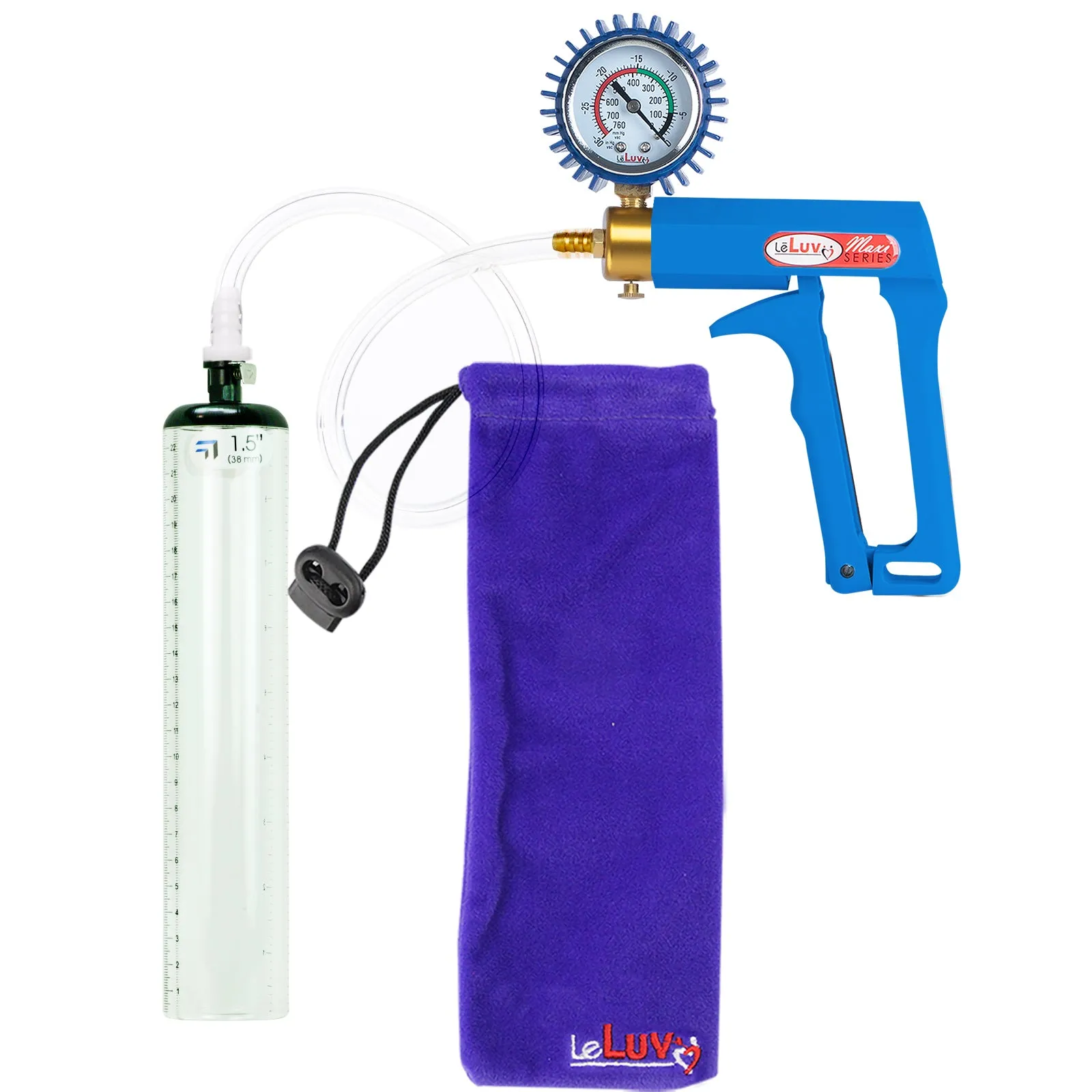 LeLuv Maxi Penis Pump - Blue Handle, Clear Hose - Thick-Walled Cylinders