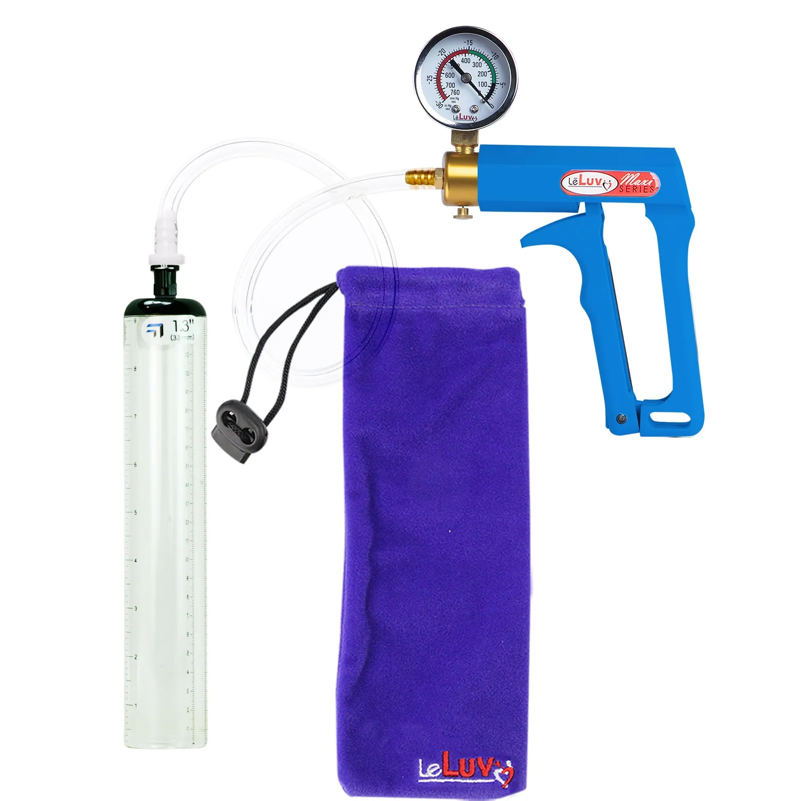 LeLuv Maxi Penis Pump - Blue Handle, Clear Hose - Thick-Walled Cylinders