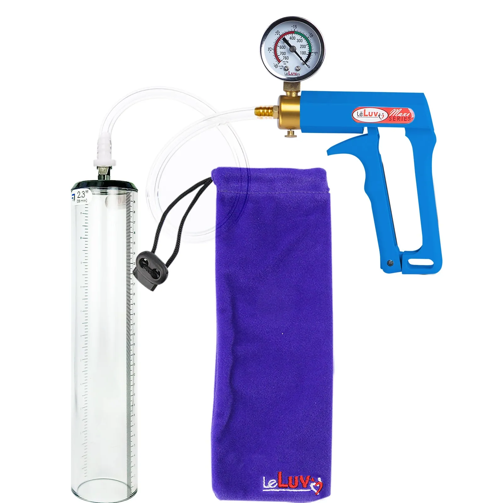 LeLuv Maxi Penis Pump - Blue Handle, Clear Hose - Thick-Walled Cylinders