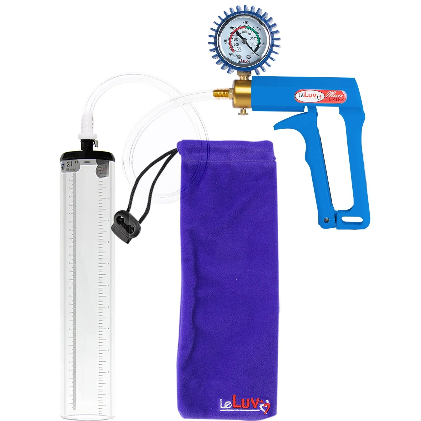 LeLuv Maxi Penis Pump - Blue Handle, Clear Hose - Thick-Walled Cylinders